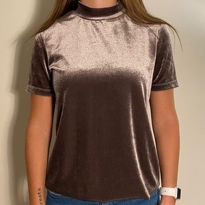 Suede mock neck t-shirt